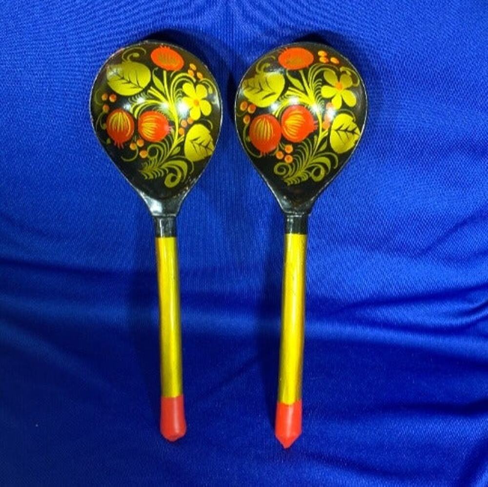 Pair of Wooden Hand Painted Russian Spoons